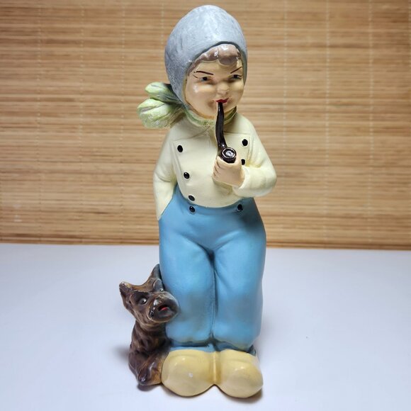 Dutch Boy Figurine with Dog Chalkware Rare 9” Tall Home Decor Vintage 60s - Picture 1 of 8